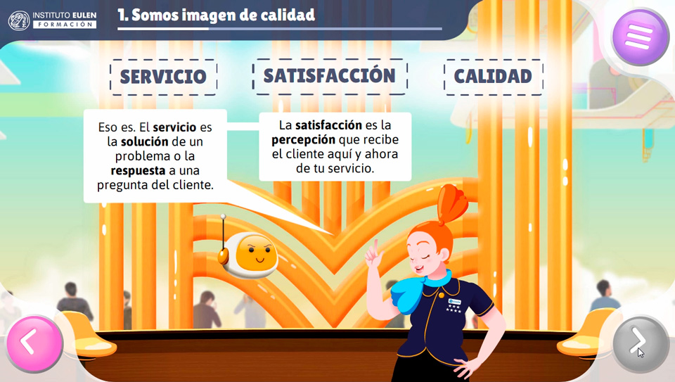 Escena del curso Tu persona más importante que muestra el uso de storytelling en eLearning para entrenar habilidades de atención al cliente con apoyo de inteligencia artificial