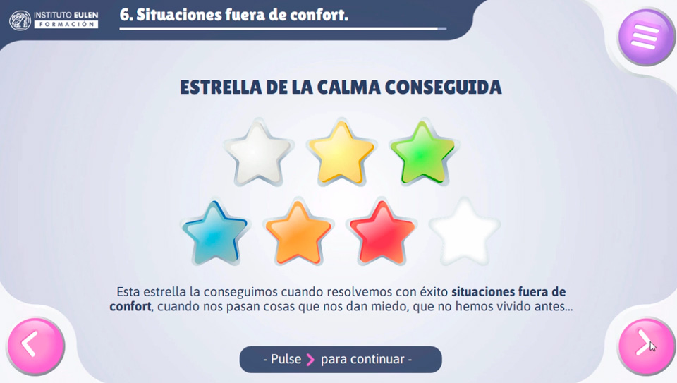 Sistema de evaluación visual del curso Tu persona más importante basado en la superación de situaciones fuera de confort