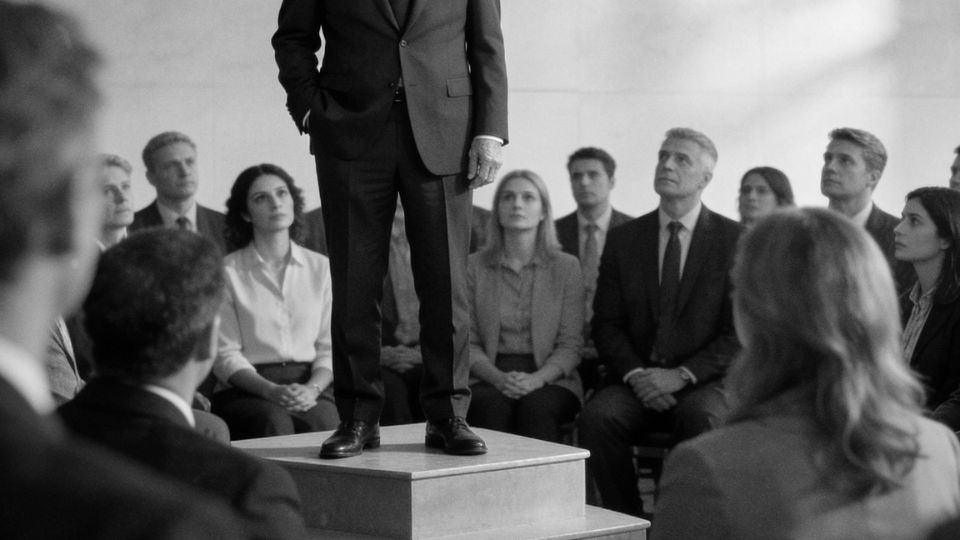 Hombre hablando frente a audiencia atenta.